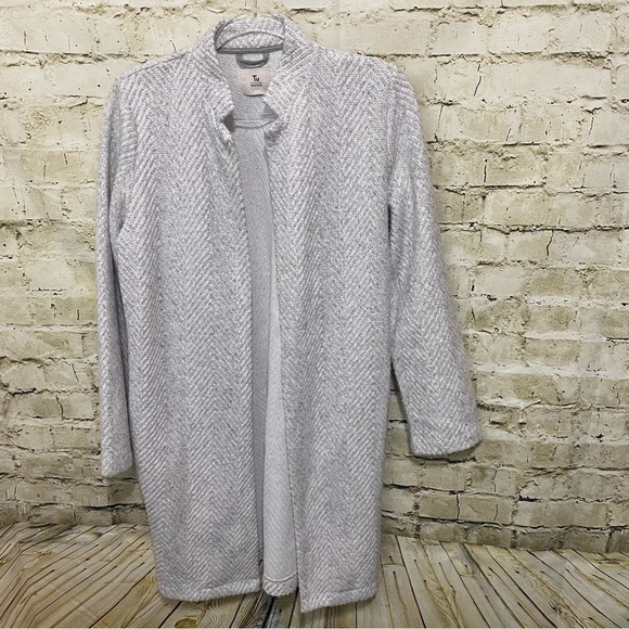 Tu Woman Gray Herringbone Cotton Blend Open Front Long Cardigan Sweater - Picture 1 of 5